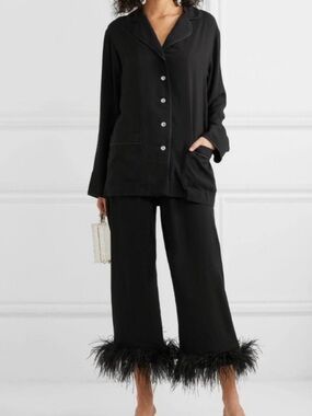 Sleeper Black Feather-Trim Pajama Set